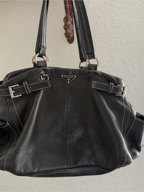 Prada Black Leather Shoulder Bag with Silver Hardware
